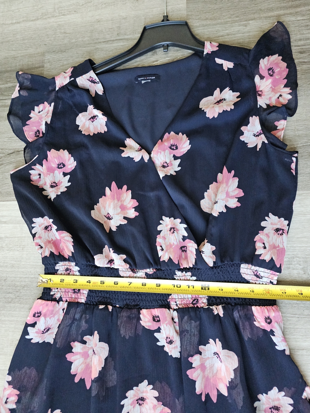 Tommy Hilfiger Navy Blue Pink Floral Faux Wrap Dress Flutter Sleeve XL / 14-16 - Picture 10 of 16